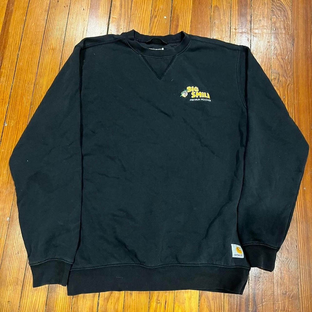 1990s black carhartt embroidered pull over crewneck sweater Size M